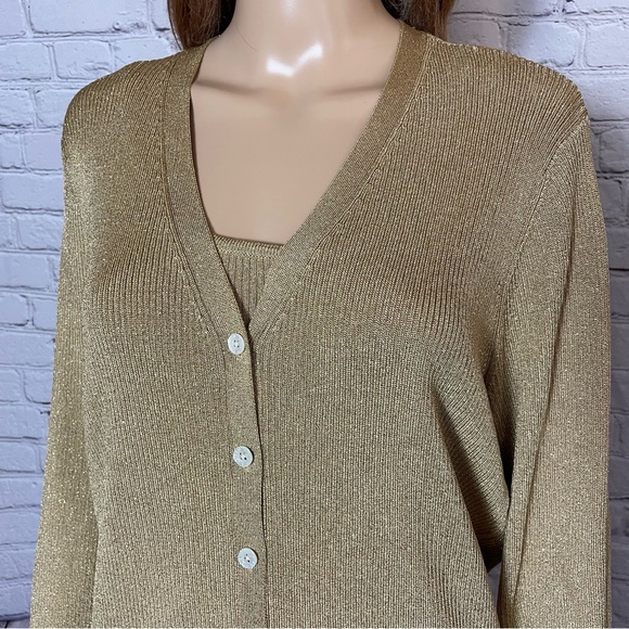 Ralph Lauren Knit Rayon Gold Tank Cardigan Set Size 2X - Picture 10 of 14